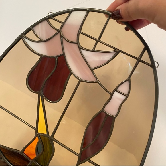 Large Handmade Stained Glass Window Decor Hanging Hummingbird Flower - Picture 4 of 7